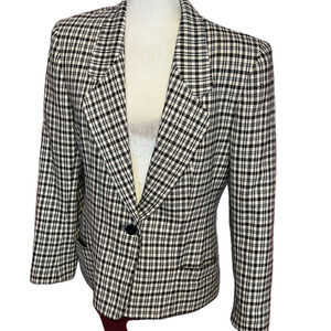 Vtg Jason Prescott Wool Suit Blazer Jacket  Office Formal Black Cream Sz 8